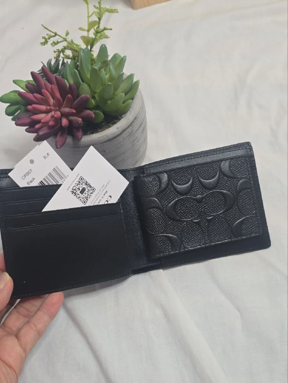 Coach Black Embossed Signature 3 In 1 Leather Bifold Wallet NWT
